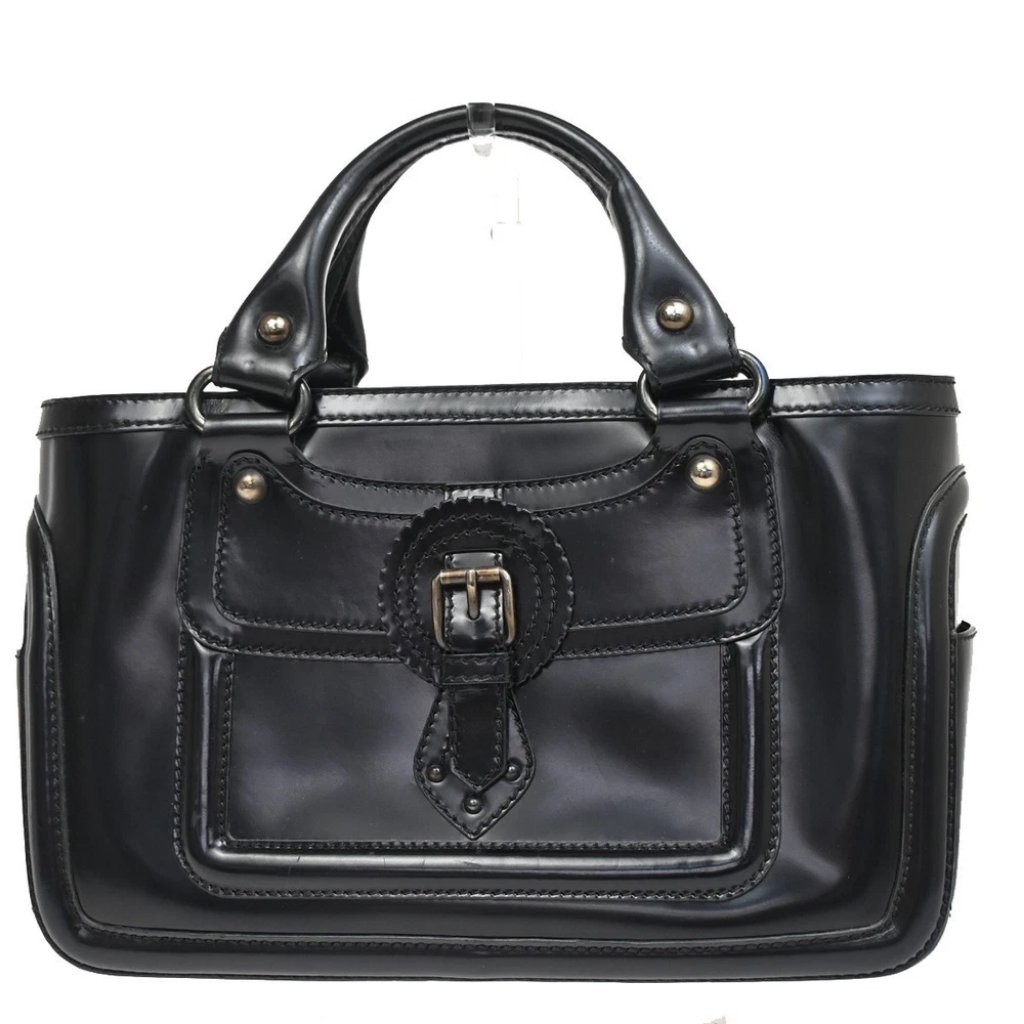 Celine Logo Boogie Tote Hand Bag Leather Black Shw Italy 38kp038